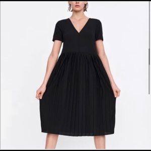 Zara Pleated black dress, V neck